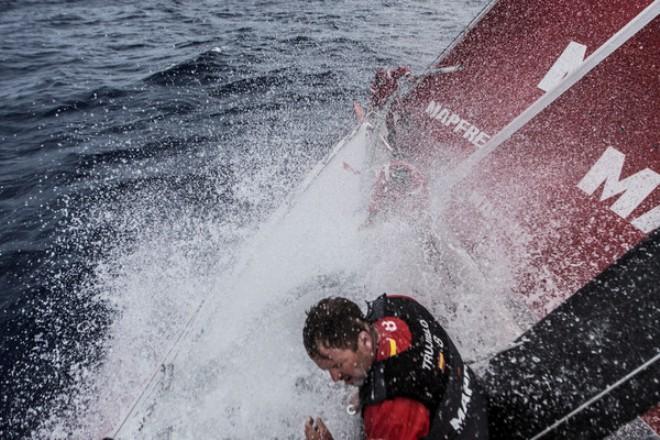 MAPFRE - Rafael Trujillo being smashed by a wave during the peeling of a new sail - Leg 4 to Auckland -  Volvo Ocean Race 2015 © Francisco Vignale/Mapfre/Volvo Ocean Race